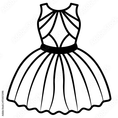 Elegant Tulle Dress Fashion Outline Vector Drawing Isolated on White