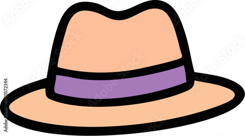 Stylish Cartoon Fedora Hat with Purple Band Illustration.