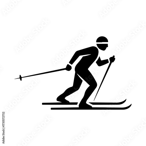 Isolated Black Silhouette Cross-Country Skier Minimalist Vector Icon