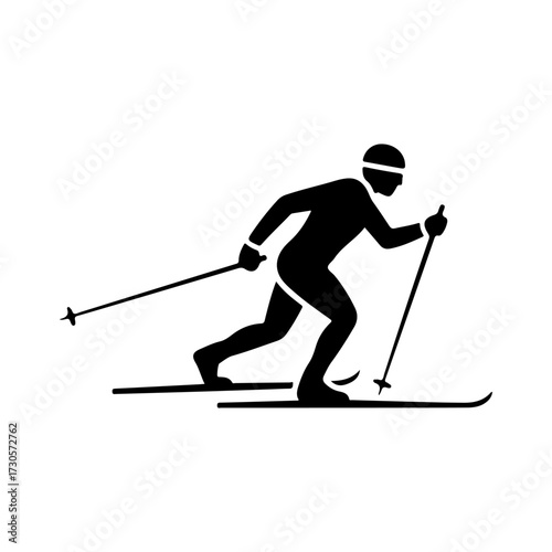 Black Silhouette Cross Country Skier Flat Vector Icon Design