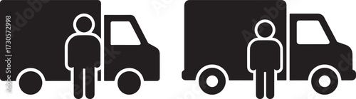 Two delivery trucks and people silhouette