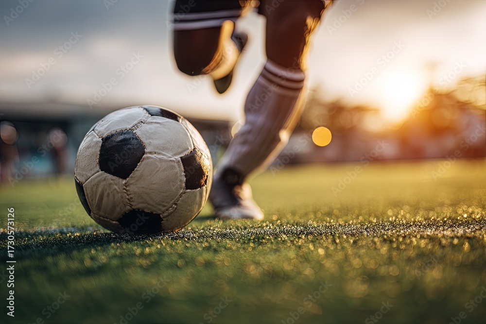 Fototapeta premium Soccer Player In Action During Sunset
