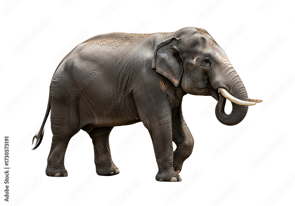 Obraz premium Full profile view of a majestic elephant, presented against a striking black backdrop.