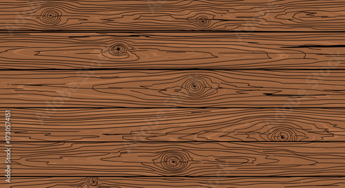Seamless brown wooden planks background with natural grain and knots, perfect as a rustic timber surface texture for design project, vector illustration, svg.