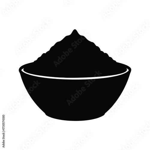Black Silhouette of Bowl Filled with Heaped Powder or Granular Substance, taco seasoning silhouette vector illustration