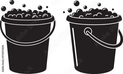 Two buckets filled with bubbles silhouette