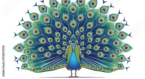 A majestic peacock displaying its vibrant, intricate tail feathers in a full fan spread. Pixel art style vector illustration svg isolated on transparent background.