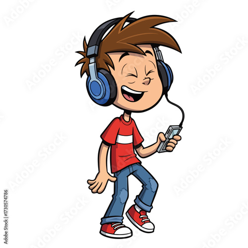 Boy Listening to Music with Headphones