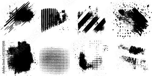 grunge halftone brush set black white abstract texture pack