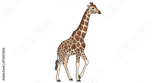 Majestic giraffe walking gracefully, showcasing its distinctive spotted coat, a detailed vector illustration, isolated on transparent background SVG