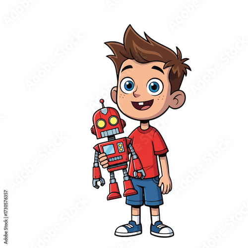 Boy Holding Toy Robot