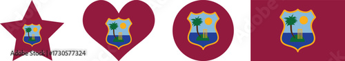West Indies flag, button, round, heart, love, star, PNG shape vector illustration 