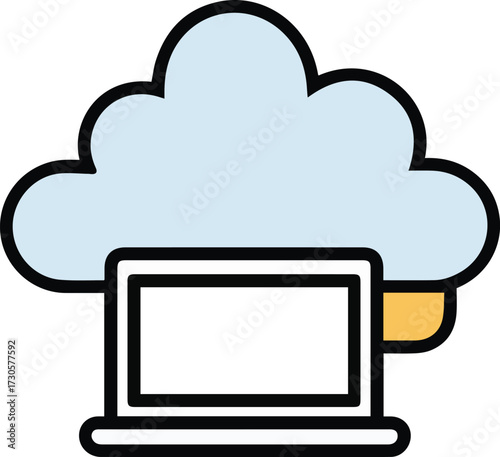 Vector art of cloud computing with laptop, vector illustration