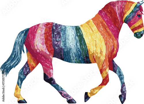 Vector art of rainbow horse, colorful equine with vibrant stripes