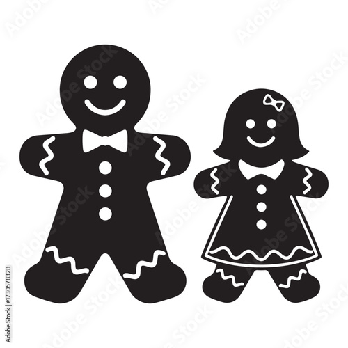 Gingerbread Man and Woman Silhouette Icon Illustration