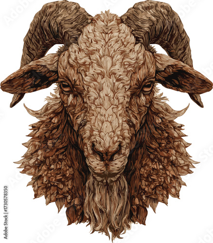 Vector art of detailed illustration of a goat head with intricate patterns