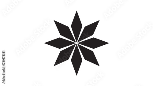 Striking eight-pointed geometric starburst symbol in bold black, abstract modern design for branding, logos, and creative projects needing a sharp visual element.