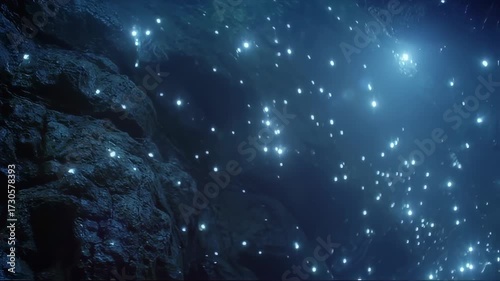 Magical Glow Worm Cave Ceiling With Tiny Blue Lights.