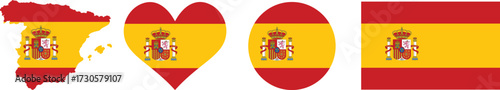 Spain flag, map, button, heart, star, love, round, circle soccer football transparent PNG vector illustration