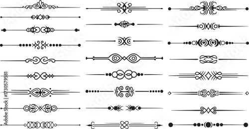 Set of Ornate Black Decorative Flourishes and Page Dividers Keywords: decorative, divider, flourish, ornament