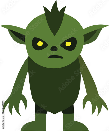 Cartoon Green Goblin with Glowing Yellow Eyes and Mohawk Hairstyle Illustration
