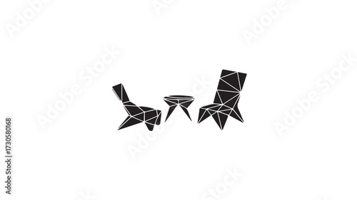 Modern geometric origami chairs and table create a minimalist abstract design for contemporary interiors and branding