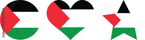 Palestine flag button, love, round, heart, star transparent PNG vector illustration