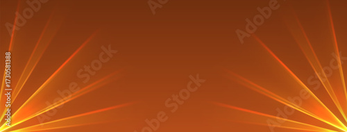 Orange lasers background., glowing rays or neon beams, bright futuristic backdrop. Concert or nightclub spotlights. Vector illustration.