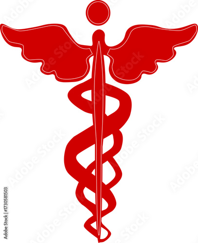 Medical symbol red isolated. Сaduceus