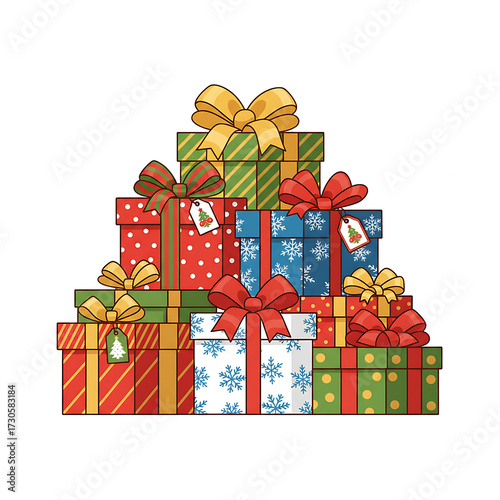 Pile of colorful christmas gift boxes with bows isolated on black background isolated on white background isolated on transparent background