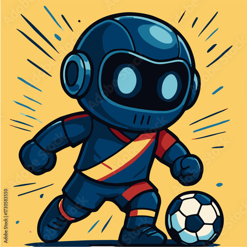 Blue Robot Soccer Mascot — Tech Football Player with Ball