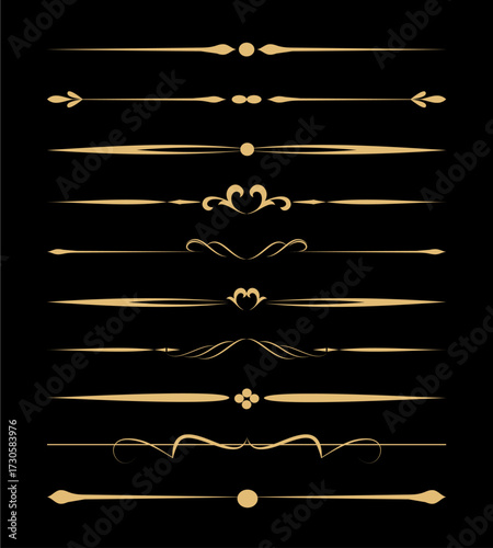 elegant golden page dividers and calligraphic elements set