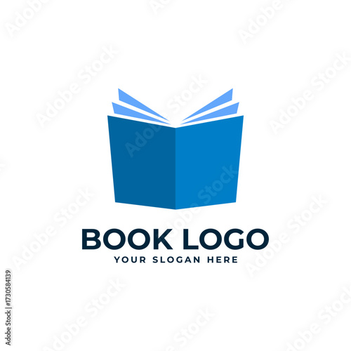 open book logo design with simple geometric style and brand text
