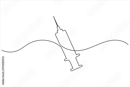 Syringe and medicine bottle continuous one line art vector illustration