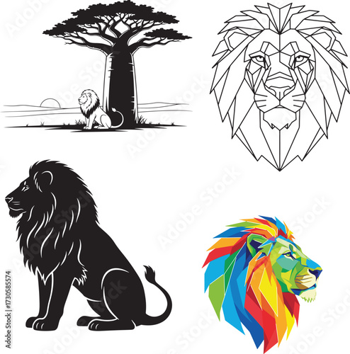 lion illustration silhouette vector on pure white backgorund