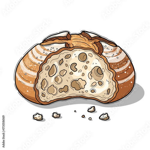 Artistic illustration of a loaf of bread, cut open to reveal the interior texture.