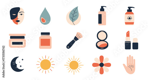 Collection of Beauty and Skincare Product Icons with Natural Elements.