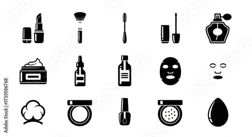 Collection of Black and White Beauty and Cosmetic Icons.