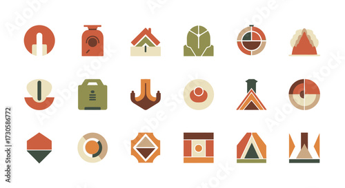 Collection of Camping and Outdoor Adventure Icons.