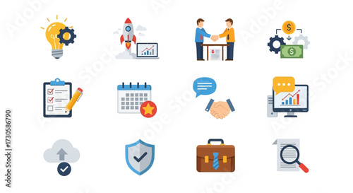 Collection of Business and Finance Icons Representing Success and Growth.
