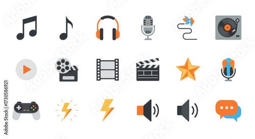 Collection of Media and Entertainment Icons.