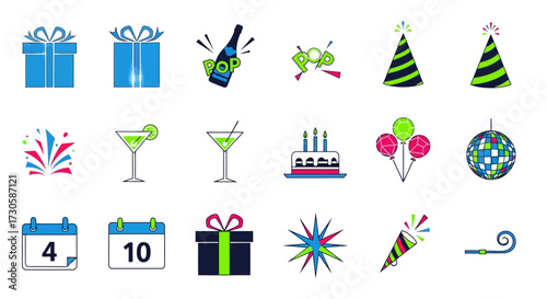 Collection of Party and Celebration Icons.