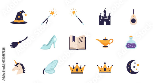 Collection of fantasy and fairy tale magic icons.
