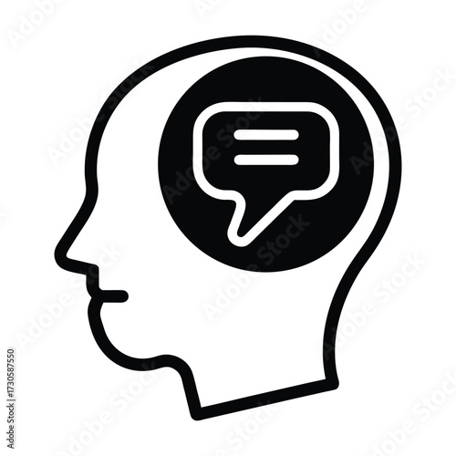Black head profile with speech bubble icon inside silhouette human