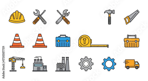Construction tools and industry icons set.