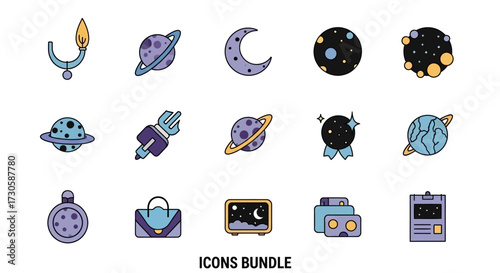 Cosmic Icons Bundle Featuring Planets Moons and Spacecraft.