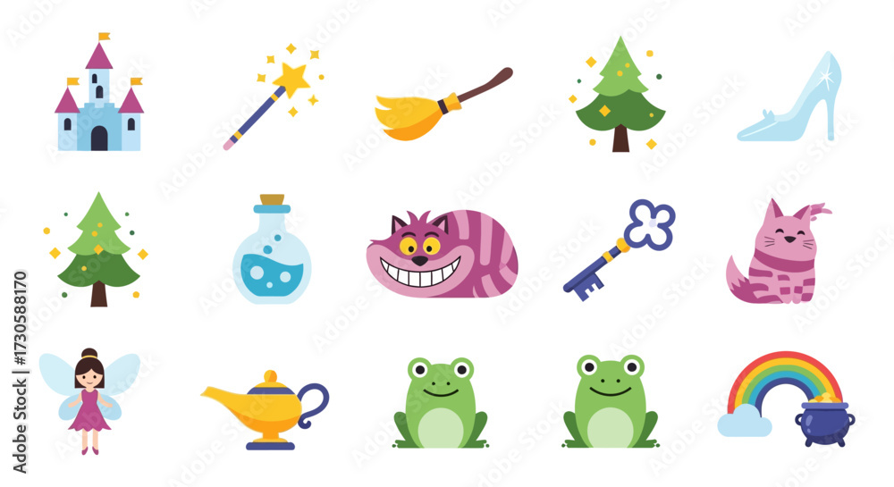 Obraz premium Fairytale and Fantasy Cartoon Icons Set.