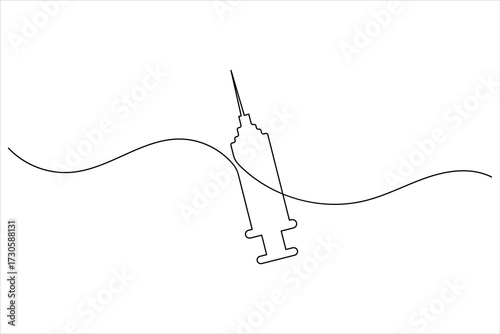 Syringe and medicine bottle continuous one line art vector illustration