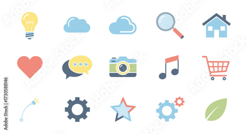Diverse collection of digital and web application icons.