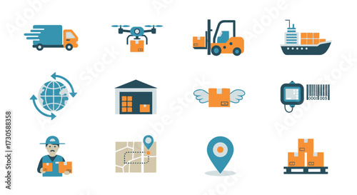 Logistics and Delivery Icons Set.